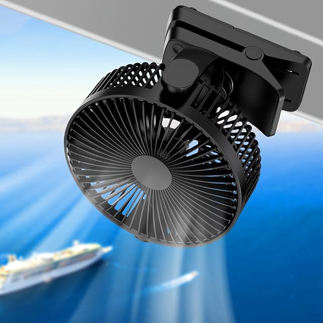 8-inch Magnetic Cruise Ship Approved Fan, 12000mAh Battery Operated Clip on Fan with 5 Speeds, LED Lantern, Timer, Magnetically Sticks on Cabin Ceilings and Walls - Not Suitable for Golf Carts