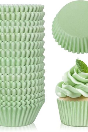 Whaline 300Pcs Sage Green Cupcake Liners Wedding Baking Cups Baby Shower Cupcake Wrappers Holders Muffin Liners for Baby Shower Bridal Shower Birthday Party Decorations