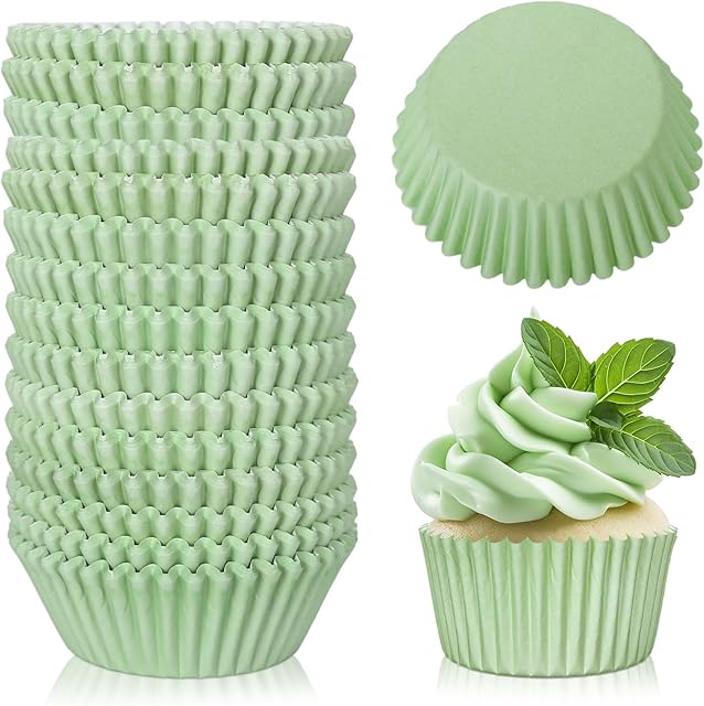 Whaline 300Pcs Sage Green Cupcake Liners Wedding Baking Cups Baby Shower Cupcake Wrappers Holders Muffin Liners for Baby Shower Bridal Shower Birthday Party Decorations