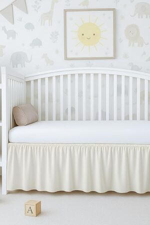 Cottington Lane Ivory Crib Skirt Dust Ruffle, 100% Natural Cotton, Soft, Durable Nursery Crib Toddler Bedding Skirt for Baby Girls or Boys, Fits Standard Cribs 28" x 52" with 14" Drop