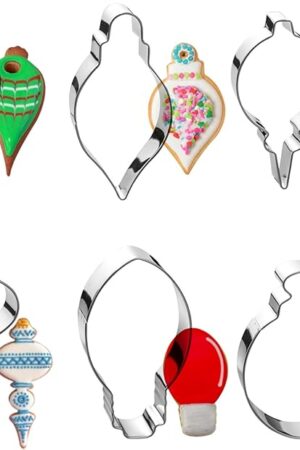 Christmas Ornament Cookie Cutter Set -6 Pieces In Assorted Designs - Stainless Steel