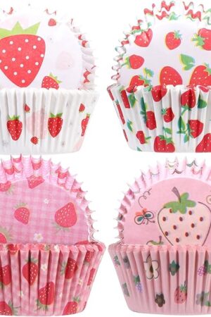 Cupcake Liners for Baking, 100Pcs Strawberry Cupcake Liners Standard Size 2 Inch Muffin Liners Disposable Cupcake Holders Baking Cups Cupcake Wrapper for Wedding Birthday Party Favor,1 Box