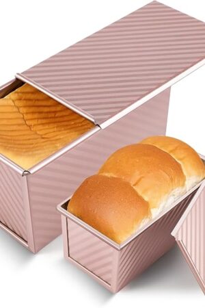 2 Pack Pullman Loaf Pan with Lid, 1 lb/0.5 lb Dough Capacity, Premium Non-Stick Sandwich Bread Loaf Pan with Lid, Carbon Steel Corrugated Bread Toast Box Mold with Cover for Baking