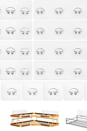 14 Pack Shower Caddy Adhesive Replacement, Strong Shower Shelf Adhesive Hooks for Corner Shelf Basket, Bathroom Rack, Kitchen Rack and Soap Holder