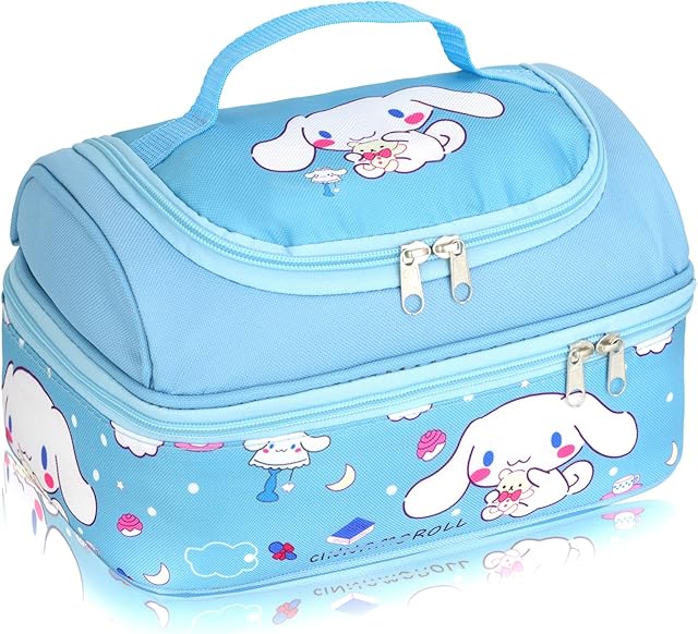 Cartoon Lunch Bag for Woman Man Leakproof Lunch Box Large Compartment Tote Lunch Container for Work Travel Blue
