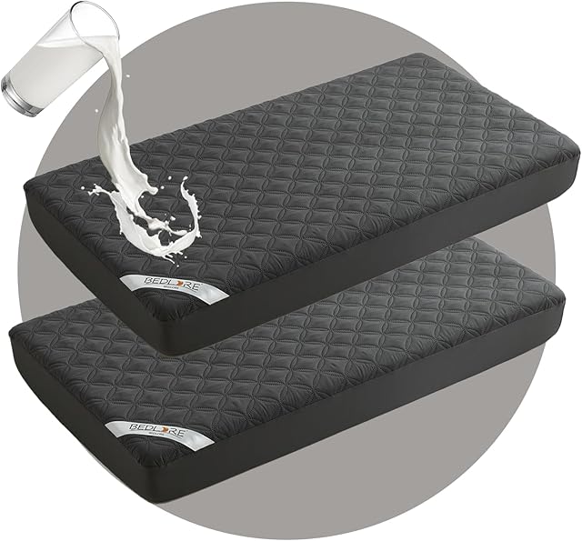 BEDLORE Waterproof Mattress Protector Crib, 2 Pack Soft Gray Mattress Pad, Noiseless Machine Washable Mattress Cover, Ultimate Protection for Your Baby's Crib Toddler Bed (52''x28'')