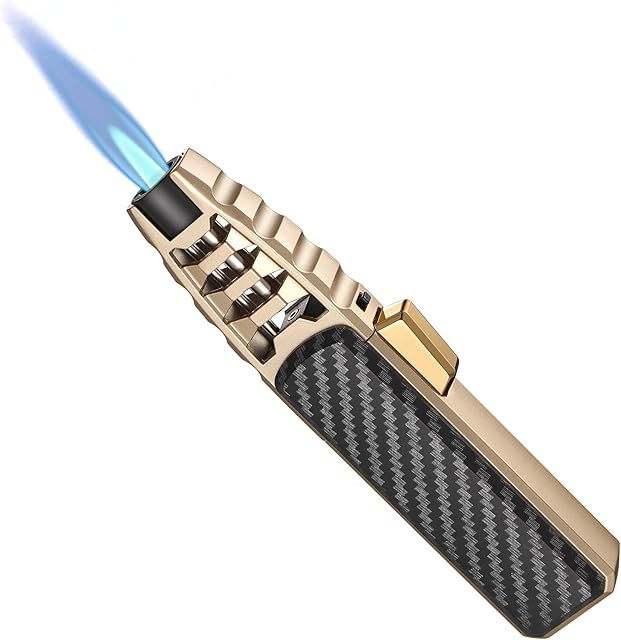 Butane Torch Lighter, Refillable Kitchen Cooking Torch Windproof Adjustable Flame Solar Beam Torch Blow Torch with Safety Lock for Baking Creme Brulee
