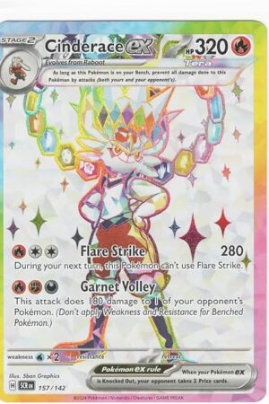 The Pokemon - Cinderace ex 157/142 - Stellar Crown - Full Art Foil Ultra Rare Card