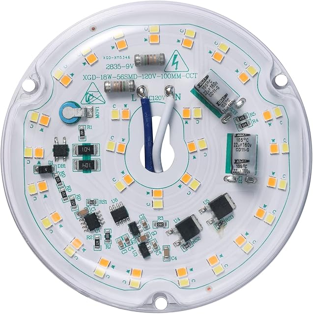 4 inch LED Retrofit Light Kit for Ceiling Fan Light Replacement Panel PCB 18W Color Temperature Adjustable 3000K 4500K 6000K 2200LM 120V CRI90 Dimmable