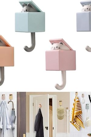4pcs Creative Adhesive Cat Hook for Coat,Towel,Scarf, Robes,Bag,Key,Heavy Duty Command Hook Can Bear 2.4 Kg, Cute Pet Kawaii Room Decor Creative Wall Hook for Bedroom,Bathroom,Living Room