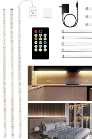 DAYBETTER Under Cabinet Lighting, 20ft Dimmable Under Cabinet Lights with Remote, 360 LEDs, Tunable White(2700K-6500K) 6 PCS 3.28ft LED Strip Lights kit for Kitchen, Cabinet, Counter, Shelf, Timer