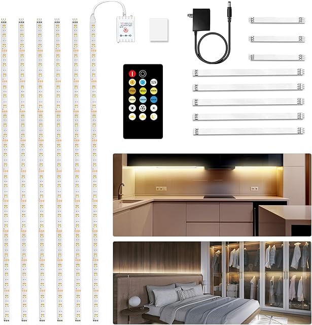 DAYBETTER Under Cabinet Lighting, 20ft Dimmable Under Cabinet Lights with Remote, 360 LEDs, Tunable White(2700K-6500K) 6 PCS 3.28ft LED Strip Lights kit for Kitchen, Cabinet, Counter, Shelf, Timer