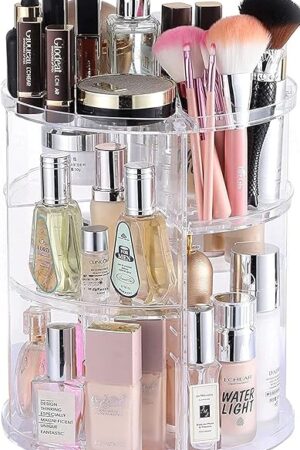 Clear Rotating Makeup Organizer for Vanity,Adjustable Skincare Organizer Countertop,Cosmetic Display Cases for Beauty,Skin Care,Spinning Makeup Stand,Make up Storage Organizer and Perfume organizer