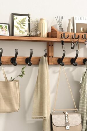 29" Coat Rack Wall Mount with Shelf, 4 in 1 Wall Mounted Coat and Key Hanger with 11 Hooks, Entryway Key Holder with Mail Holder for Living Room, Bedroom