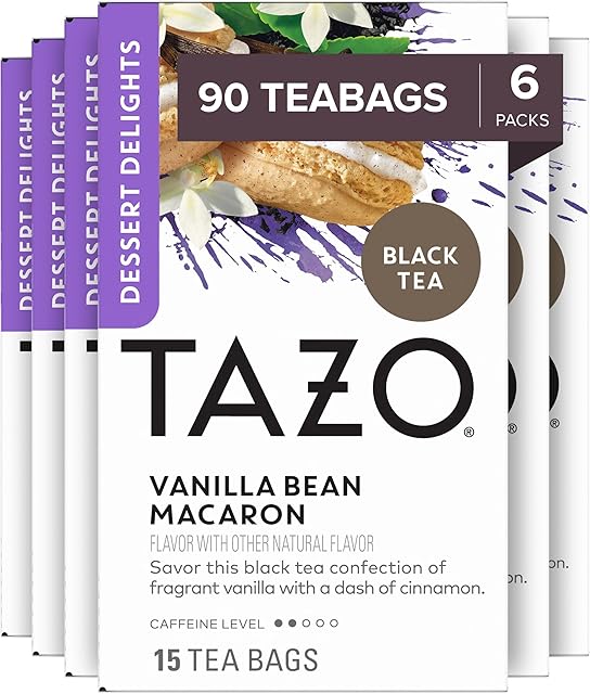 TAZO Dessert Delights Vanilla Bean Macaron Tea Bags, Sugar Free and Zero Calories, 90 Total Tea Bags (15ct - Pack of 6)
