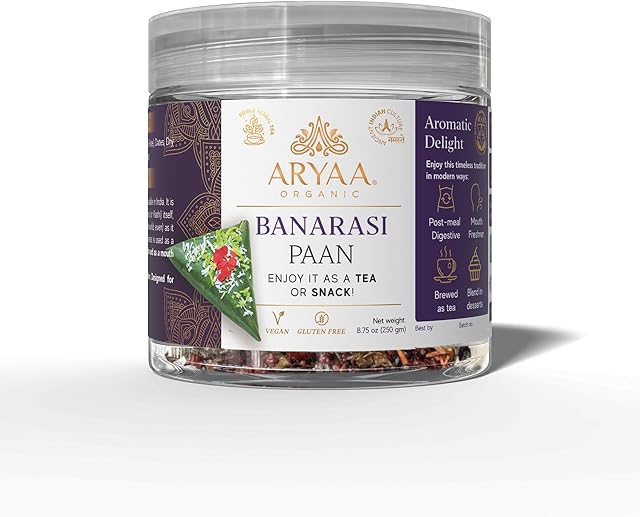 Aryaa Organic Banarasi Paan l 8.75oz (250gm) Herbal Tea & Digestive Snack | | Shredded l 100% Natural, Vegan, Gluten-Friendly | Non-GMO | Authentic Indian Delight | Perfect for Sipping or Snacking