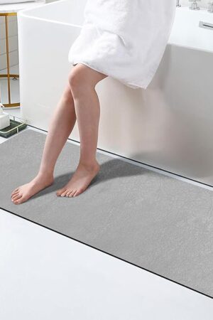 Bathroom Runner Mat Rugs Long Diatomite Stone Bath Mat Large Super Absorbent Diatomaceous Earth Bath Mat Non Slip Rubber Backed Fast Dry Shower Mat Thin Bathroom Rugs Floor Mat,15.7"x47.2",Grey