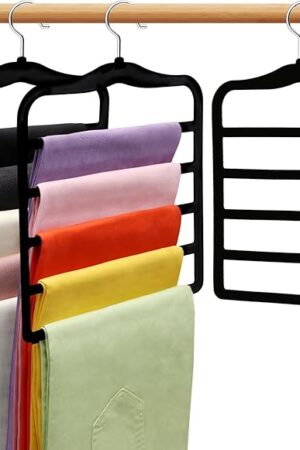 Closet Organizers and Storage,3 Pack Velvet Pants-Hangers-Space-Saving,Non Silp 5 Tier Scarf Jeans Organizer,Dorm Room Essentials for College Students Girls Boys Guys,Organization and Storage