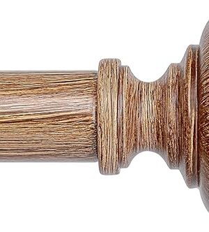 Wood Curtain Rods for Windows 48 to 84 Inch, Boho Vintage Decorative 1 Inch Diameter Wooden Curtain Rod, Adjustable Heavy Duty Rustic Farmhouse Drapery Pole with Imitation Wood Grain Finials