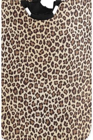 ALAZA Large Laundry Basket Leopard Print Animal Cheetah Laundry Bag Hamper Collapsible Oxford Cloth Stylish Home Storage Bin with Handles, 22.7 Inch