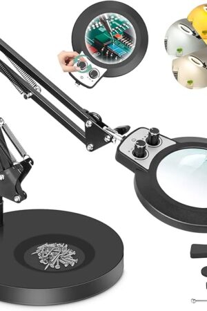 12X Magnifying Glass with Light and Stand, Upgraded Any Color Modes & Stepless Dimming Magnifying Lamp, 2-in-1 Hands Free LED Lighted Magnifier Desk Lamp for Craft Repair Soldering Close Work