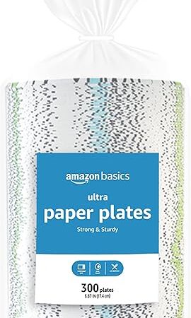 Amazon Basics Ultra Paper Plates, 6.87 Inch, Disposable, 600 Count (2 Pack of 300) (Previously Encore)