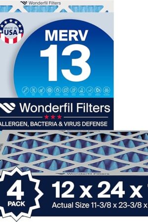 12x24x1 MERV 13 Air Filter (4-Pack) | Wonderfil Filters | Pleated HVAC Design | Perfect Fit for AC & Furnace Systems | Actual Size: 11.38" x 23.38" x 0.75"