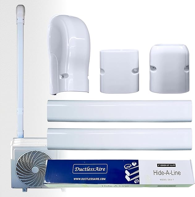 DuctlessAire Mini Split Line Set Cover Kit - Paintable Lineset Cover - Line Set Covers for Ductless Air Conditioner, Mini Split AC/Heating System, HVAC, Central AC Unit, Heat Pump (White, 3" x 7.5 ft)