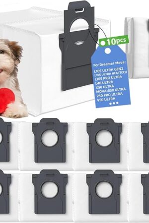 10 Pack Dust Bags Compatible with Dreame L10s Ultra Gen 2/ X50 Ultra/ X40 Ultra/ L10s Pro Ultra/ L40 Ultra Mova E30 Ultra/ P50 Pro Ultra Robot Vacuum, 3.2-Liter Large Capacity