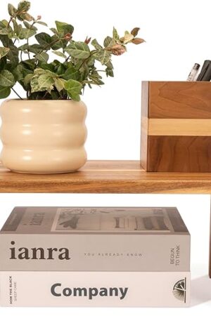 Acacia Wooden Desktop Organizer Shelf Kitchen Cabinet and Counter Riser Display Shelf for Top of Desk Home Office Bathroom Coffee Table Display Stand