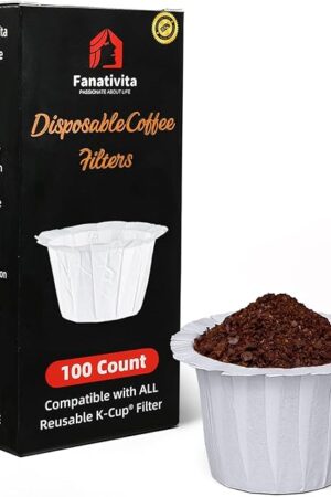 100 Count Fanativita K Cup Coffee Filters Disposable for Keurig Single Cup, Compatible with All Reusable K Cups (White)