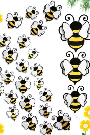 48 Pieces 3D Bee Yellow Stickers Decor Removable Mural Decals Honey Bee Clings for Home Office Fridge Decorations Party Supplies,3 Sizes
