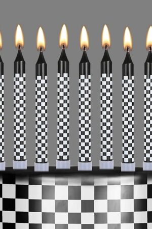Cindeer 12 Pcs Racing Cars Themed Birthday Candles Black and White Checkered Flag Cupcake Topper for Racing Cars Party Decoration Baby Shower for Boys Children