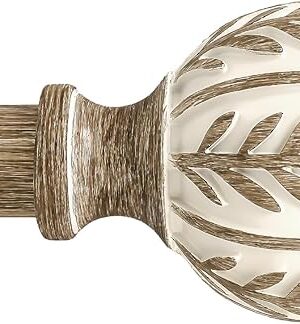 Boho Wood Curtain Rods for Windows 48 to 84 inch,1" Adjustable Heavy Duty Window Curtain Rod with Imitation Wood Grain Finials,Rustic Decorative Drapery Rods Set,Size:36-88'',Weathered Wood