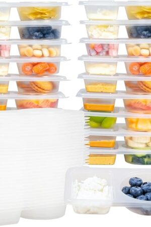 20 Pack Reusable Snack Containers with Lids - 2 Compartment Snack Containers for Kids & Adults, Portable Leakproof BPA-Free Snack Pack Containers