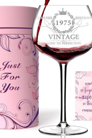 50TH Birthday Gifts for Her, Vintage 1975 Engraved 50th Wine Glass, 50 Year Old Birthday Decorations For Women, Funny 50 Bday Gifts Idea For Women, Friends, Daughter, Sister Mom - Turning 50 Present