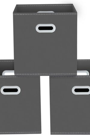 Yunkeeeper storage bins Cubes, Fabric Cube Organizer with Handle, Foldable Cube Bins for Cloth or Accessary Storage, 11x11x11, Set of 3,(Gray)