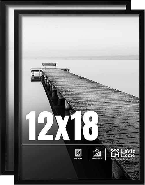 LaVie Home 12x18 Picture Frame 2 pack, Display Pictures 12 x 18 Poster Frame, 12x18 Black Photo Frame with HD Plexiglass, Display Frame for Vertical or Horizontal, Classic Collection
