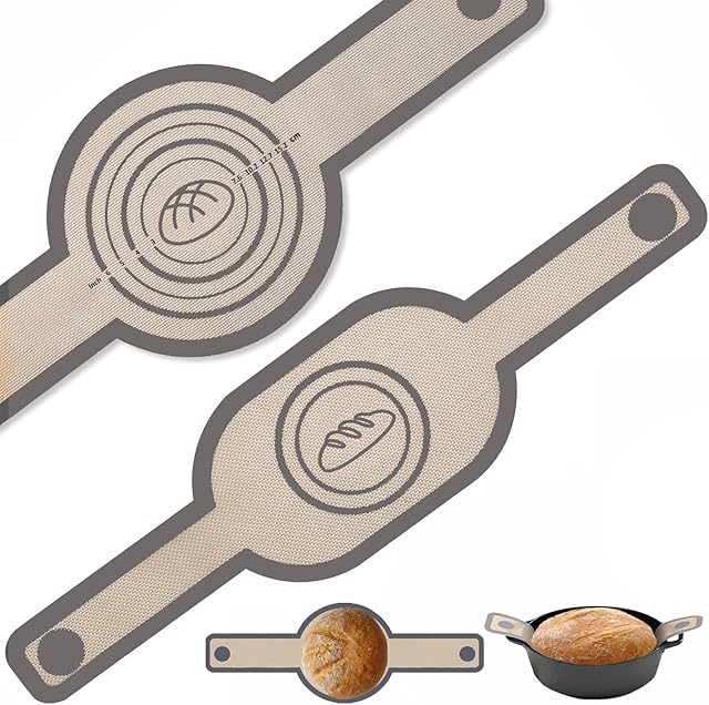 2Pcs Silicone Bread Sling Oval And Round For Dutch Oven, Non-Stick Easy-Clean Reusable Silicone Baking Mat With Long Handles Sourdough Bread Baking Mat Tools Supplier Liner, Gray