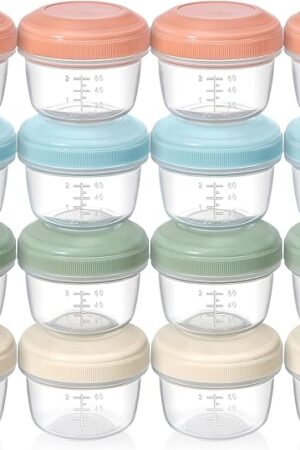 VITEVER [16 Pack] 4 oz Small Containers with Lids, Reusable Plastic Jars for Snack and Puree, Salad Dressing Container to Go, Deli Containers, Freezer Baby Food Containers, Dishwasher Safe, BPA Free