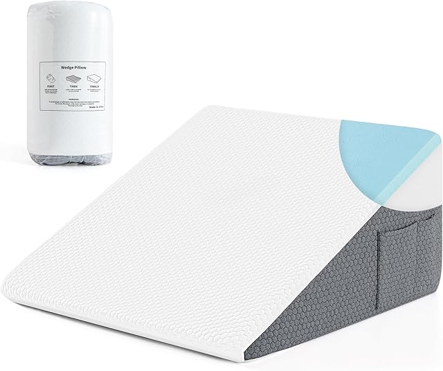 Yojoker Wedge Pillow for Sleeping - 12 Inch Bed Wedge for Headboard Triangle Pillow, Memory Foam Wedges for Acid Reflux, GERD, Snoring, Post Surgery Back Pain Relief, Leg Elevation, Washable Cover