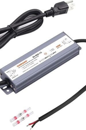 60W IP67 Waterproof Constant Voltage LED Driver Power Supply Transformer, 100-240V AC Universal Input with Plug, Output 12V DC 5A Max. for Outdoor LED Lighting
