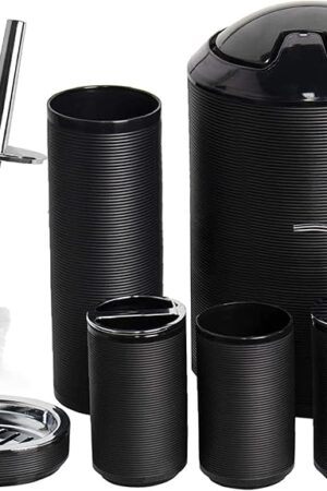 CERBIOR Bathroom Accessories Set 6 Piece Bath Ensemble Includes Soap Dispenser, Toothbrush Holder, Toothbrush Cup, Soap Dish for Decorative Countertop and Housewarming Gift, Black