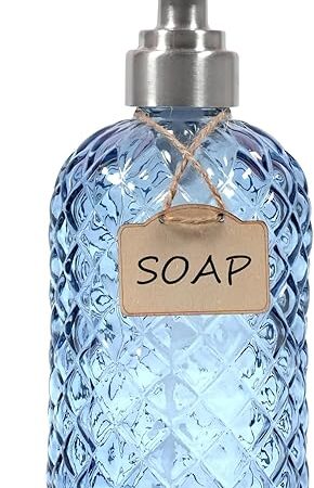 Bathroom & Kitchen Glass Hand and Dish Soap Dispenser with 304 Rustproof Stainless Steel Pump (Blue)