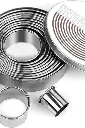 12 Pcs Donut Hole Cookie Biscuit Cutter Set for Baking, Graduated Doughnut Round Cookie Cutters, Metal Scone Circle Cookie Cutters for Frying, Biscuits Ring Molds for Cooking Cake(1-4.4 Inch) HAHAYOO