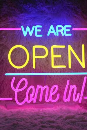 We Are Open Come In Neon Sign Dimmable Open Come In Led Neon Lights for Wall Decor 16.9*13 Inch Light Up Sign Powered By USB Open Neon Light Signs for Business Shop Hotel Restaurant Bar Decor Light (Pink Yellow Blue)