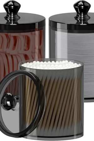 3 Pack Qtip Holder for Bathroom Organizers and Storage, Apothecary Jars with Lids for Home Decor Accessories, Q tip Dispenser Vanity Makeup Canister for Cotton Swab, Ball, Floss,Hair Clips