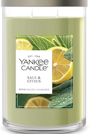 Yankee Candle Large Tumbler Scented Candle with up to 80 Hour Burn Time, Premium Plant Wax Blend for Consistent Burn, 20 oz Tumbler Candle with Room Filling Fragrance, Sage & Citrus