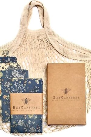4-Pack Reusable Beeswax Wraps with Produce Bag & 2 Beeswax Bars