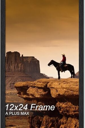 A PLUS MAX 12x24 Picture Frame, Black Engineered Wood Frame for 12 x 24 Inch Picture Poster Photo, Light Weight 12 by 24 Frame with Wood-grain for Wall - 1 Pack/Black/12 x24